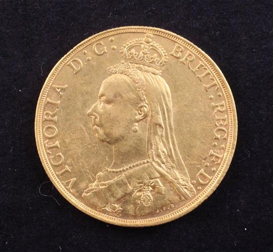 An 1887 gold two pounds,